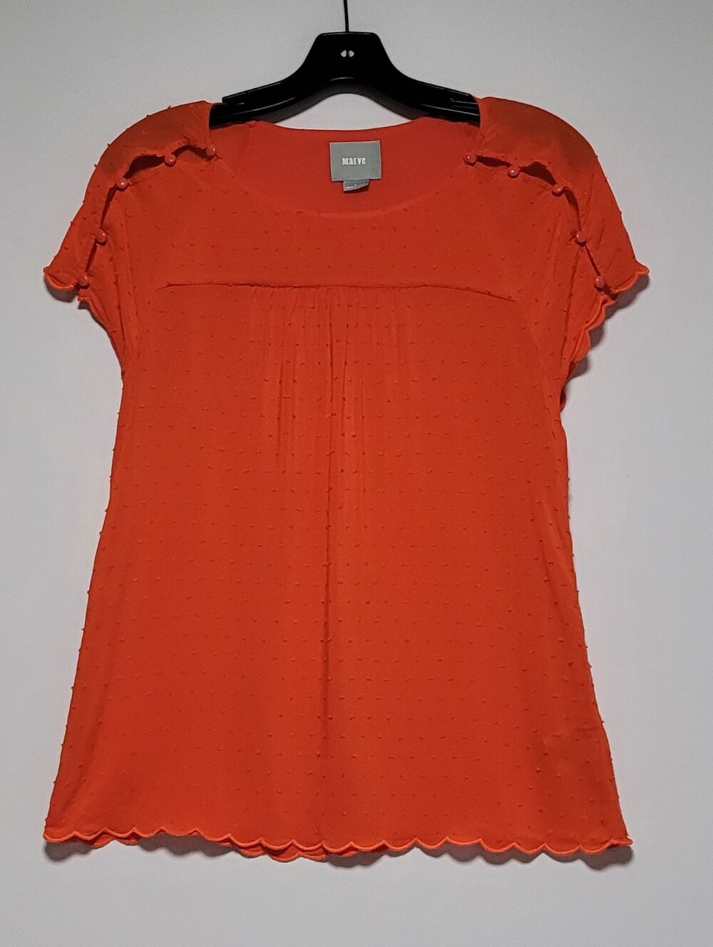 Anthropologie Maeve Boho, Playful, Feminine Orange Swiss Dot Short Sleeve Top